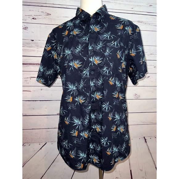 Molokai Surf Co Short Sleeve Button Front Shirt Black Large Hawaiian Tropical - Picture 1 of 8